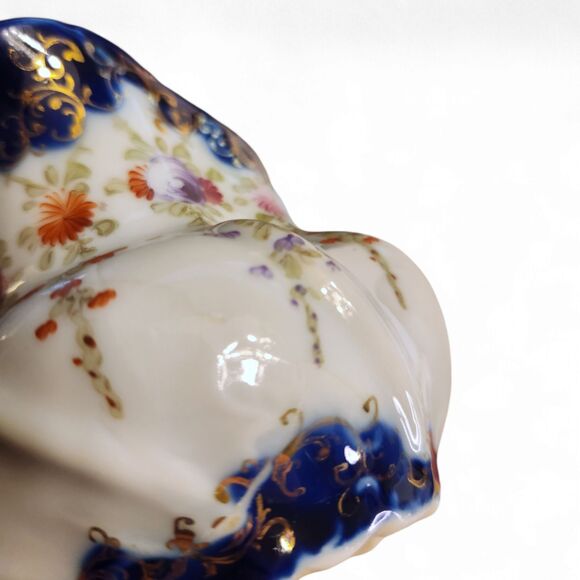 Vintage Creamer Pitcher & Sugar Bowl, Porcelain, Blue, Gold & Painted Flowers - Picture 14 of 15